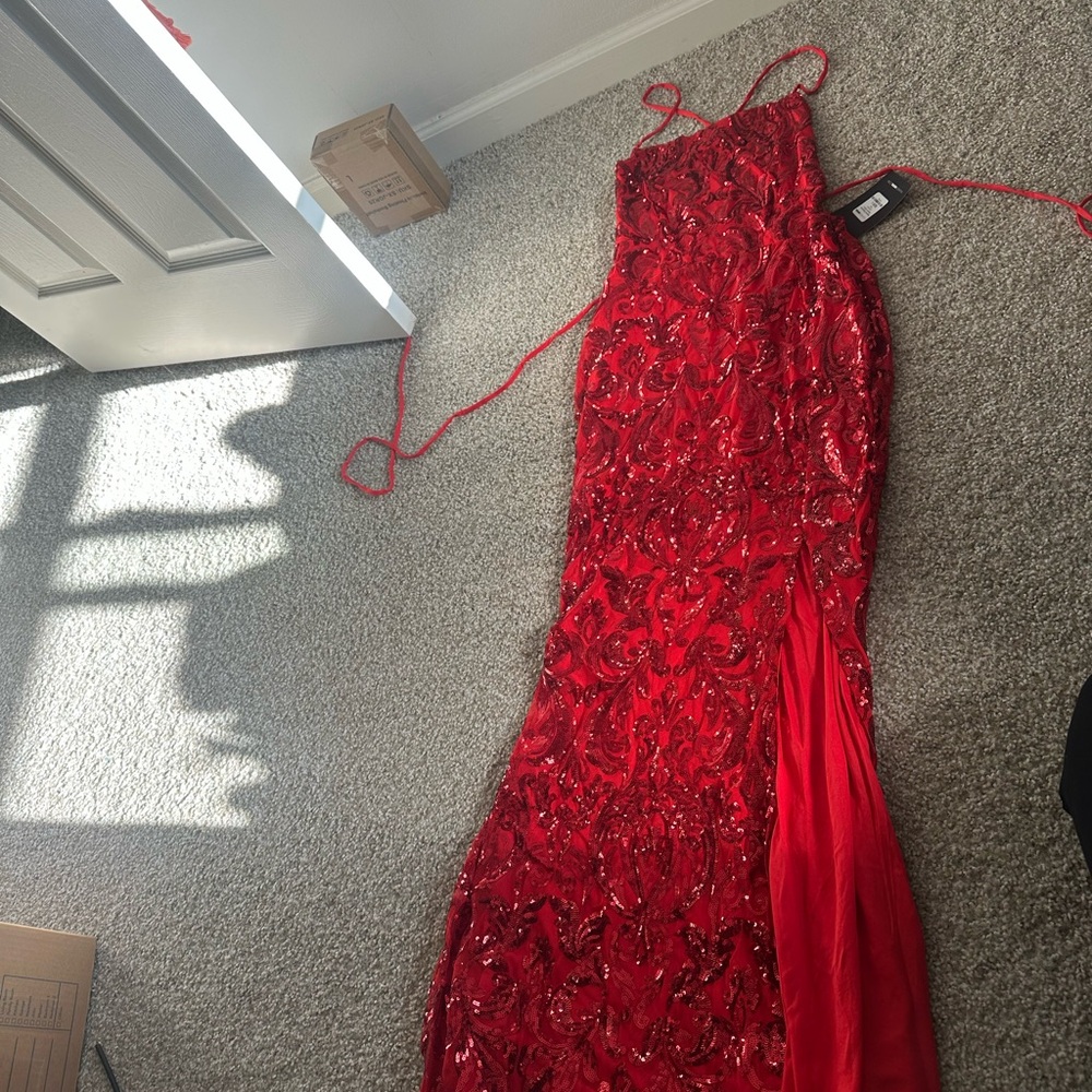 Fashion Nova Red Sequin Embellished Prom Gown